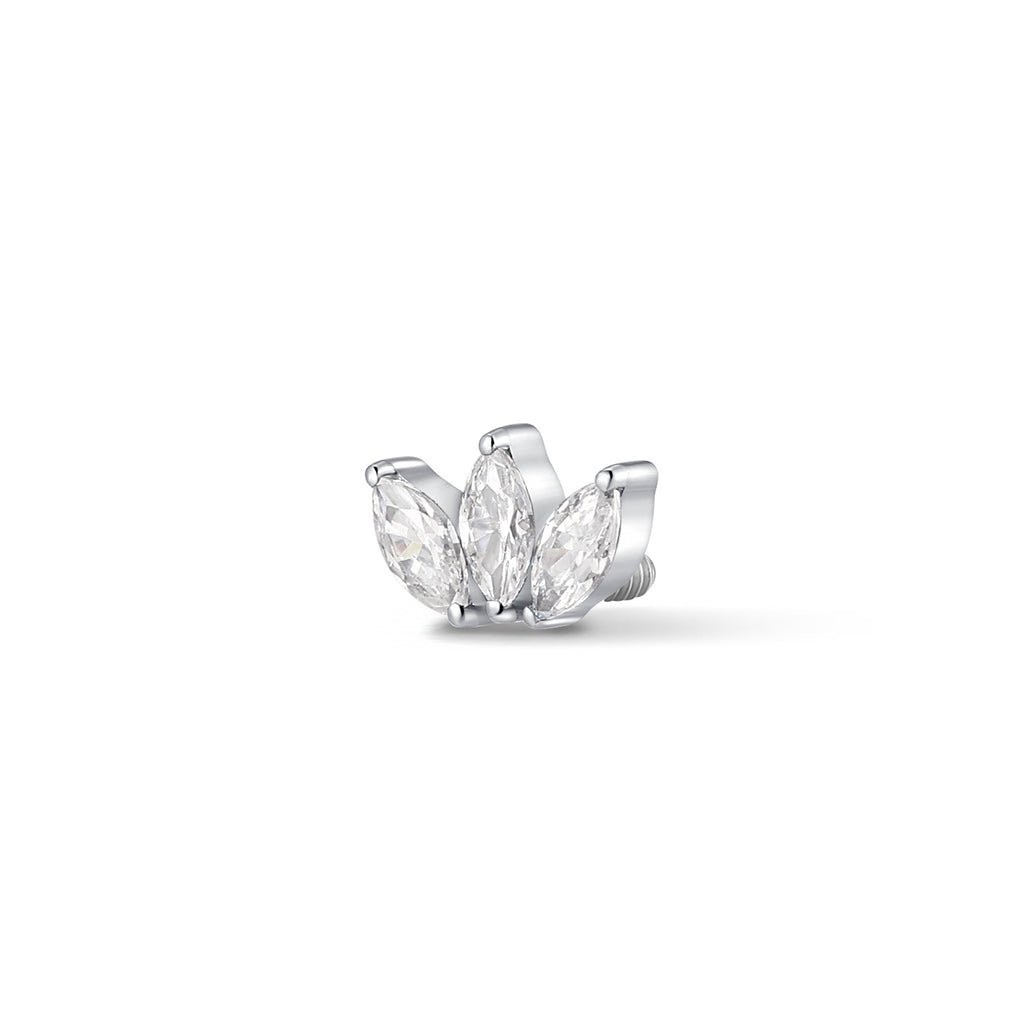 Titanium Petite Triple Fan Marquis Cubic Zirconia Flatback Piercing