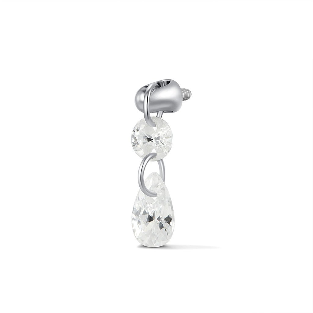 Titanium Internally Threaded Round Teardrop Duo Cubic Zirconia Top Piercing - SkinKandy | Body Jewellery & Piercing Online Australia