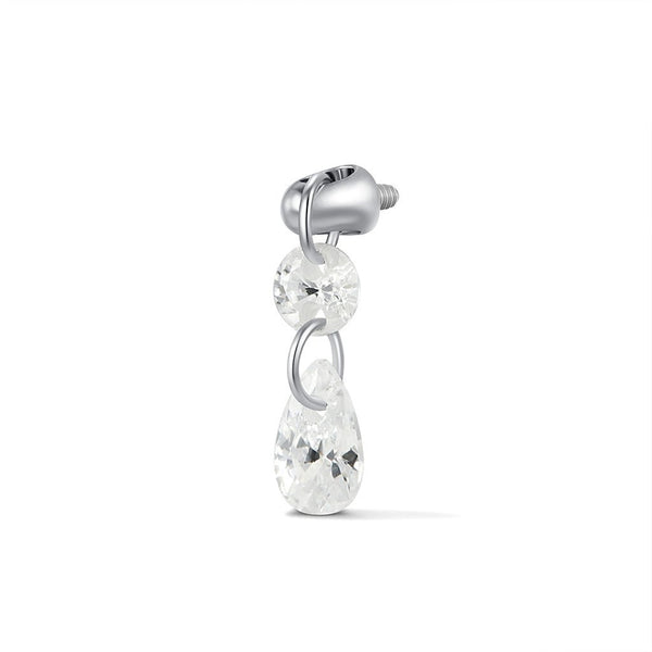 Implant Grade Titanium Internally Threaded Round Teardrop Duo Cubic Zirconia Top Piercing
