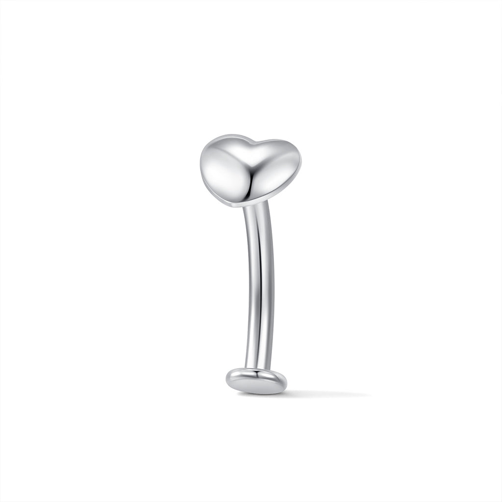 Titanium navel piercing with polished heart-shaped cubic zirconia top
