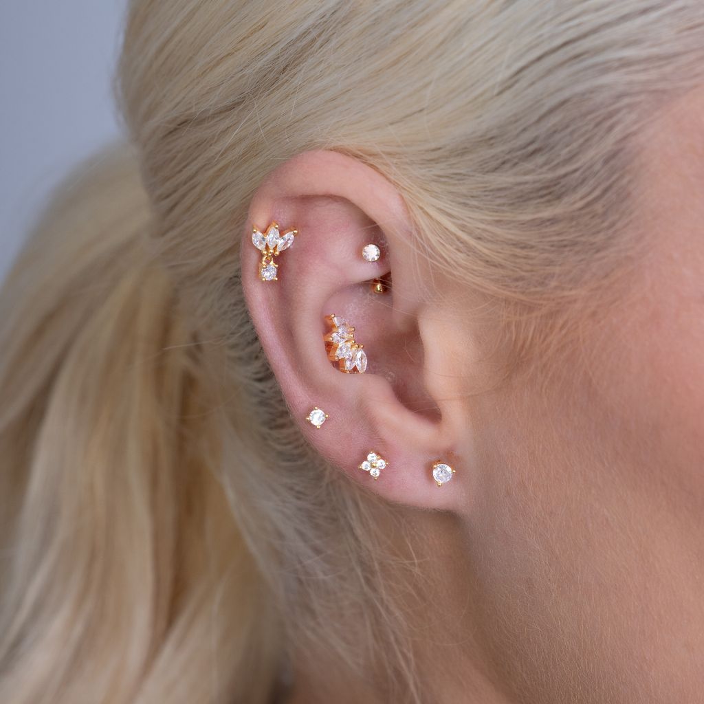 Titanium Internally Threaded 5 Marquise Arc Cubic Zirconia Flashback