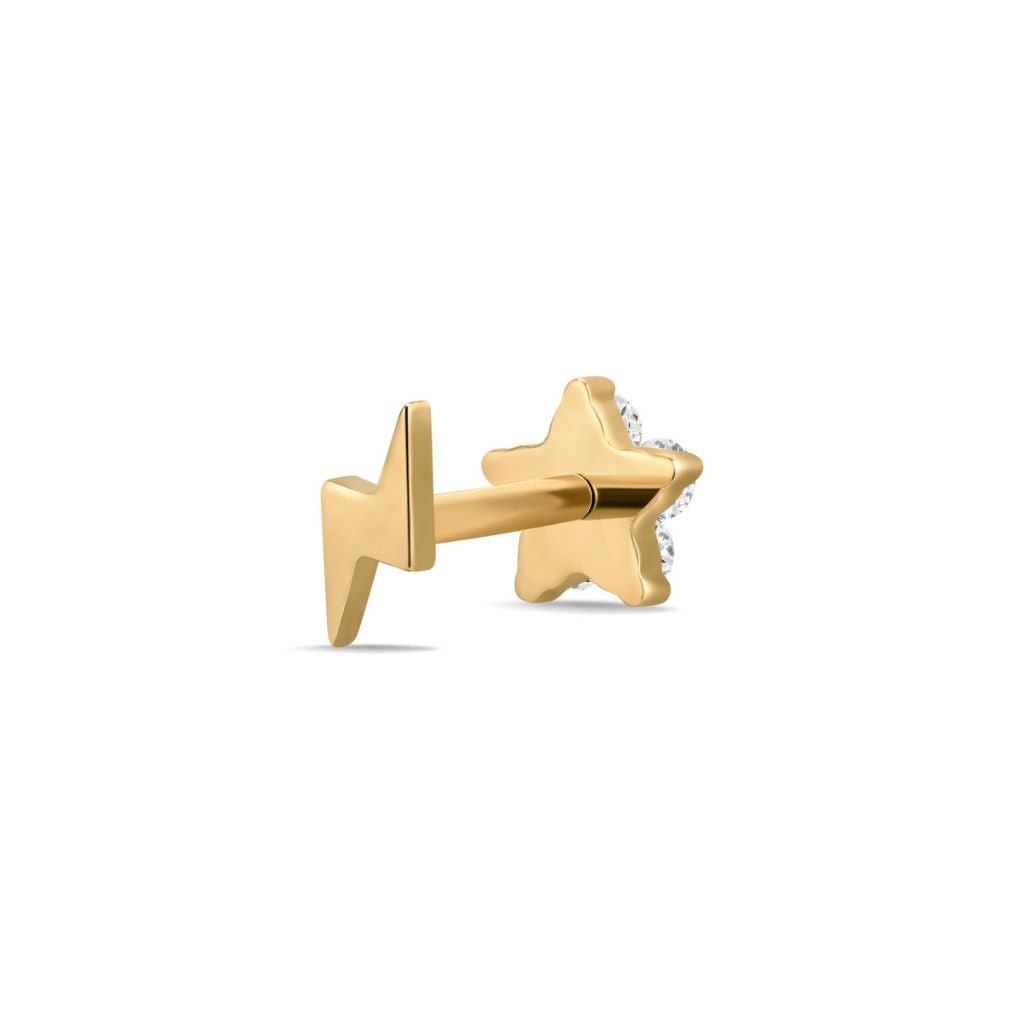 Titanium Internally Threaded Flower Lightning Cubic Zirconia Flashback - SkinKandy | Body Jewellery & Piercing Online Australia