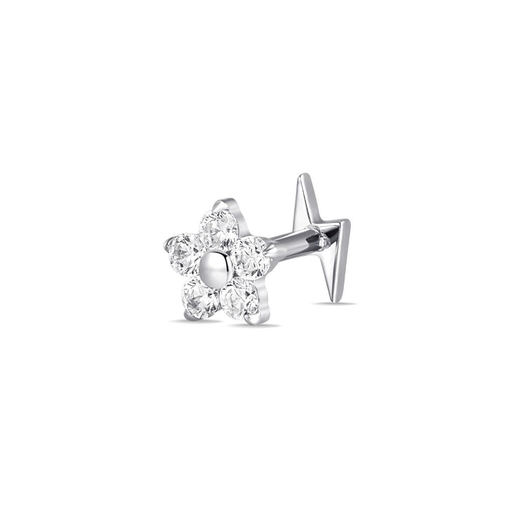 Titanium Internally Threaded Flower Lightning Cubic Zirconia Flashback - SkinKandy | Body Jewellery & Piercing Online Australia