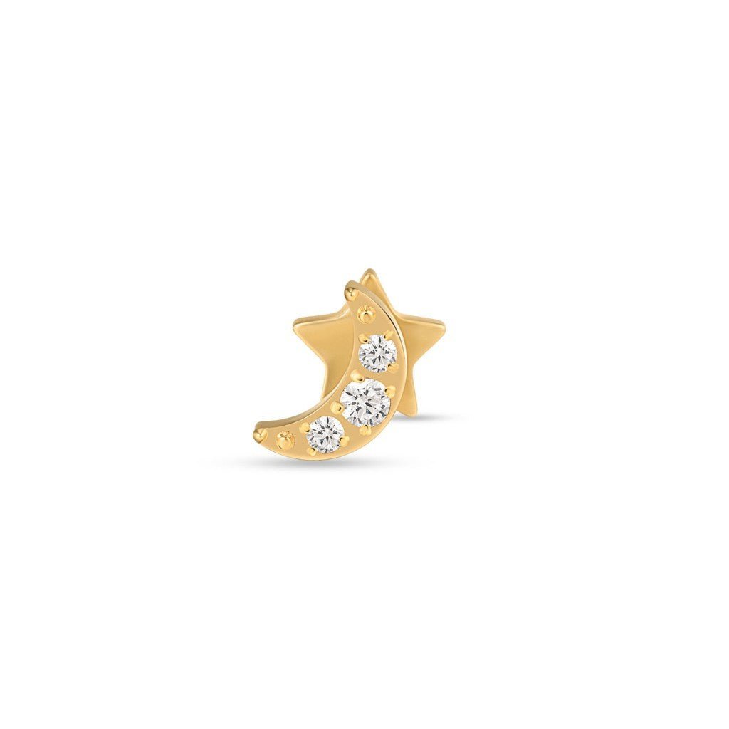 Titanium Internally Threaded Moon and Star Cubic Zirconia Flashback - Gold - SkinKandy | Body Jewellery & Piercing