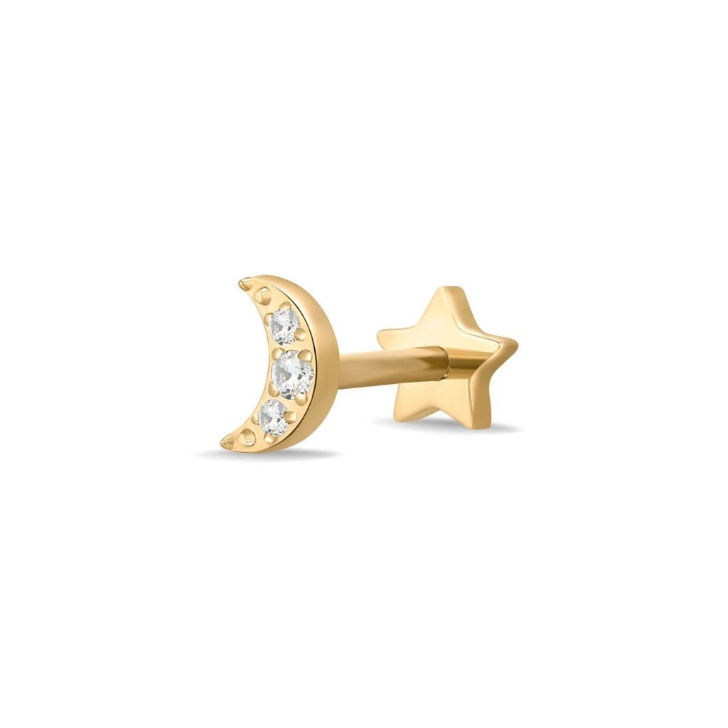 Titanium Internally Threaded Moon and Star Cubic Zirconia Flashback - Gold - SkinKandy | Body Jewellery & Piercing