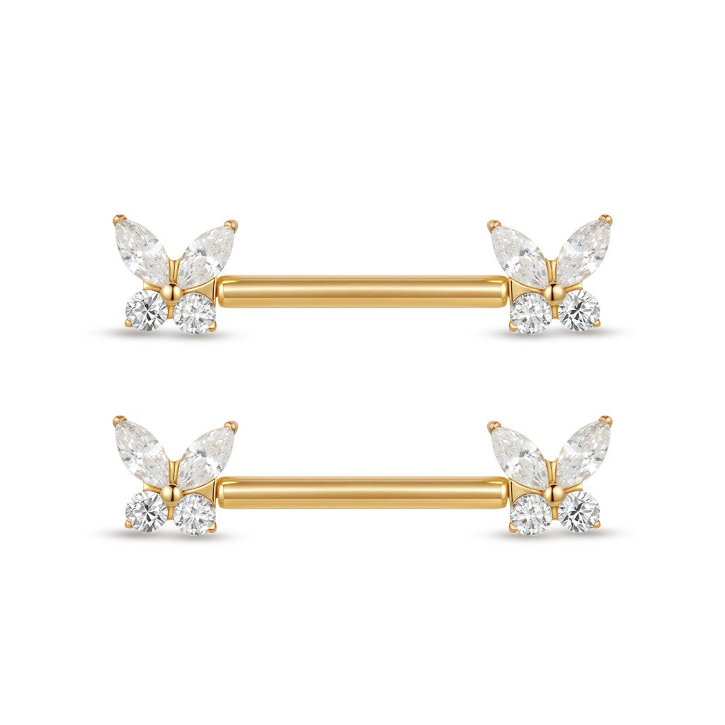 Titanium Threadless Butterfly Nipple Bar Pair