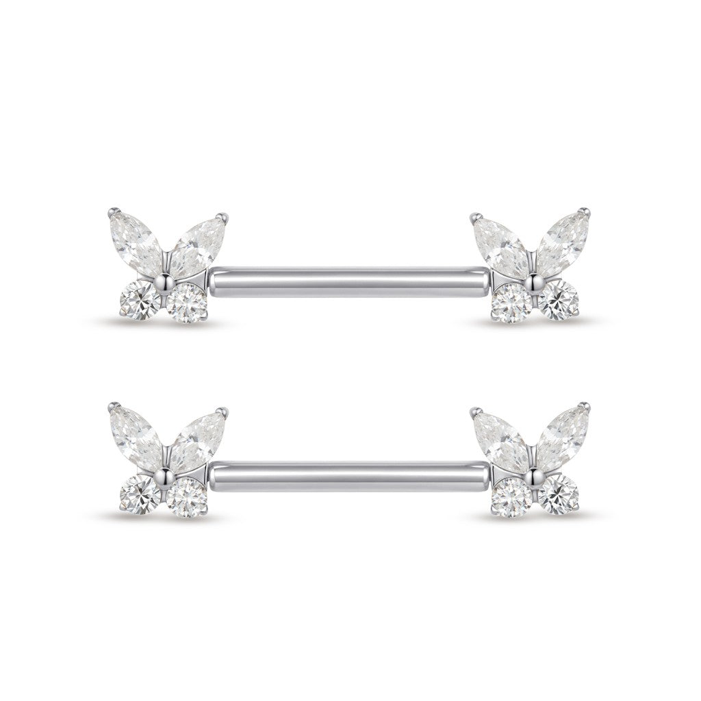 Titanium Threadless Butterfly Nipple Bar Pair