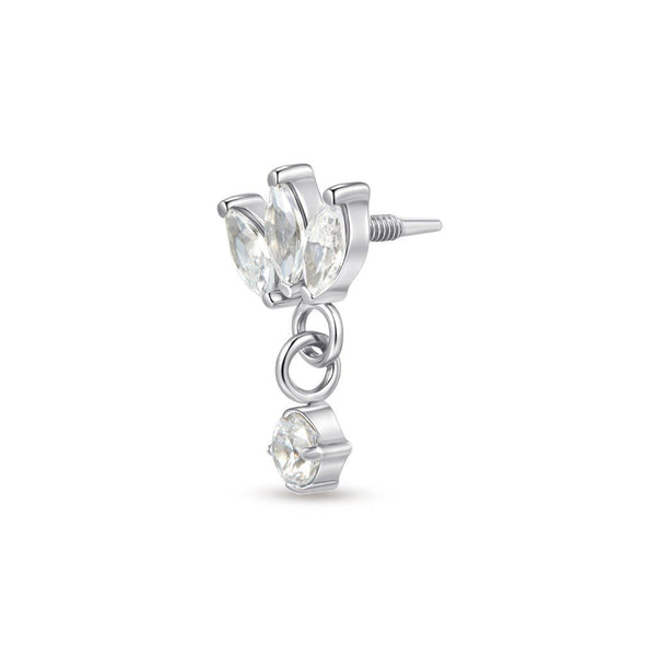 Implant Grade Titanium Guided Internally Threaded Tris Marquis Dangle Cubic Zirconia Top Piercing