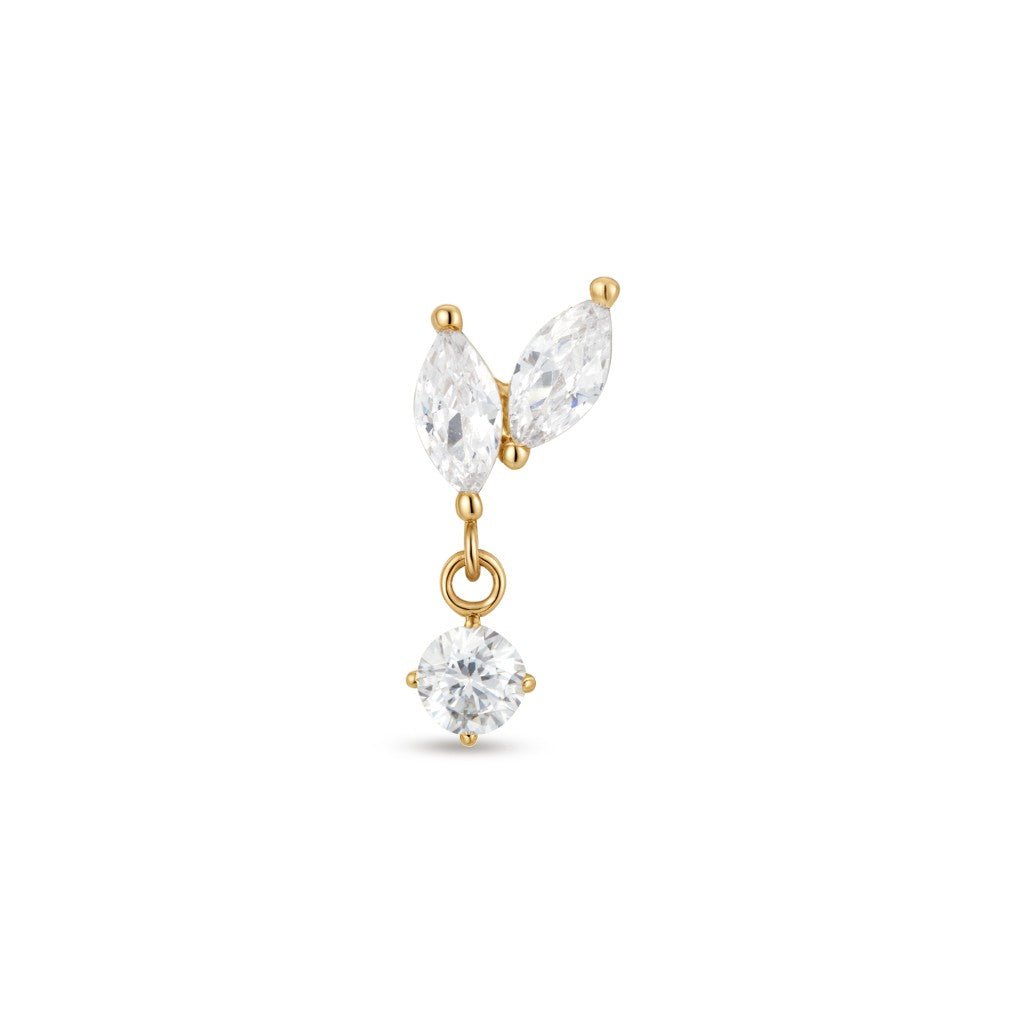 14K Solid Gold Guided Internally Threaded Dual Marquis Round Dangle Cubic Zirconia Top Piercing - SkinKandy | Body Jewellery & Piercing Online Australia