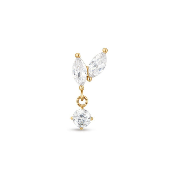 14K Solid Gold Guided Internally Threaded Dual Marquis Round Dangle Cubic Zirconia Top Piercing