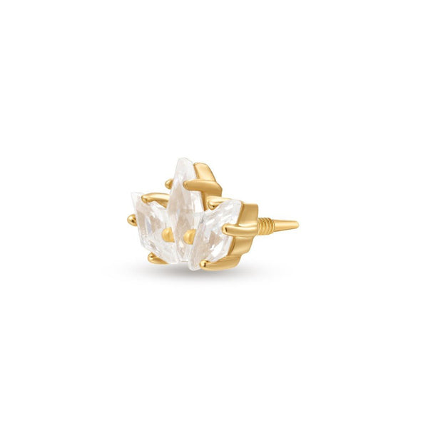 14K Solid Gold Guided Internally Threaded 3 Marquis Cubic Zirconia Top Piercing