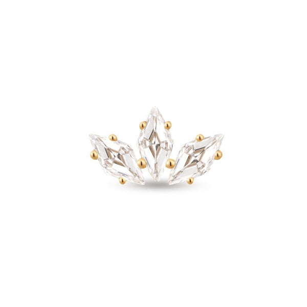 14K Solid Gold Guided Internally Threaded 3 Marquis Cubic Zirconia Top Piercing