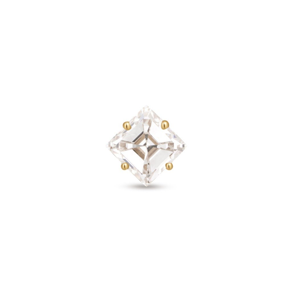 14K Solid Gold Internally Guided Claw Square Cubic Zirconia Top Piercing - SkinKandy | Body Jewellery & Piercing Online Australia