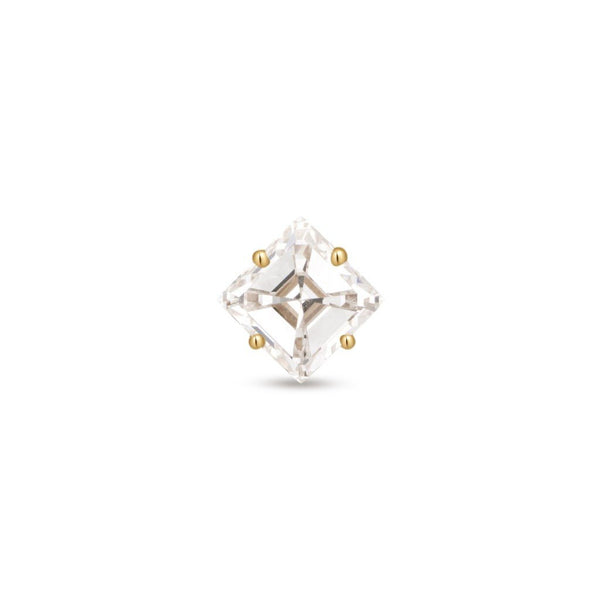 14K Solid Gold Guided Internally Threaded Claw Square Cubic Zirconia Top Piercing