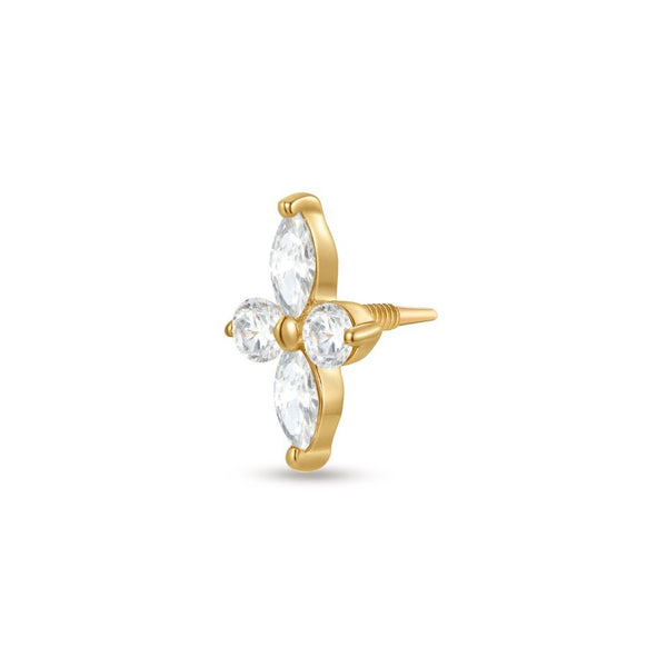 14K Solid Gold Guided Internally Threaded 4 Marquis Cubic Zirconia Top Piercing