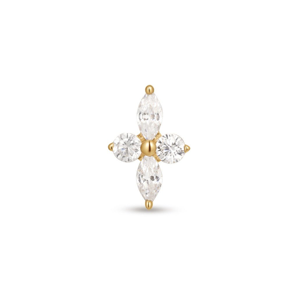 14K Solid Gold Guided Internally Threaded 4 Marquis Cubic Zirconia Top Piercing - SkinKandy | Body Jewellery & Piercing Online Australia