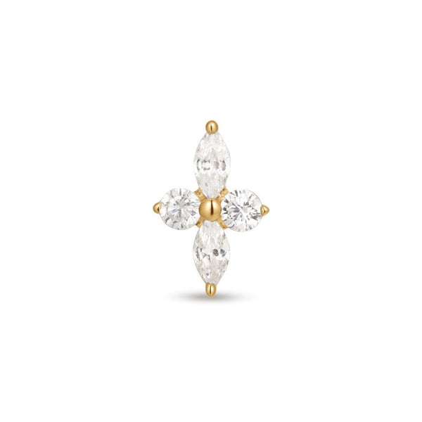 14K Solid Gold Guided Internally Threaded 4 Marquis Cubic Zirconia Top Piercing