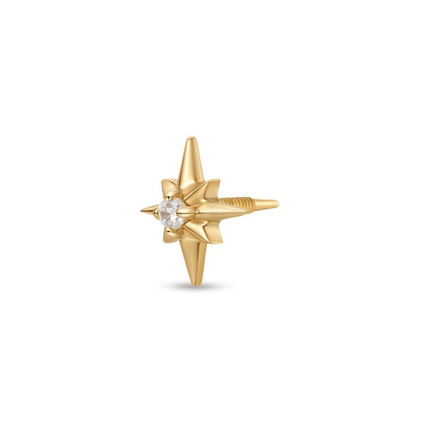 14K Solid Gold Guided Internally Threaded 8 Point Star Cubic Zirconia Top Piercing