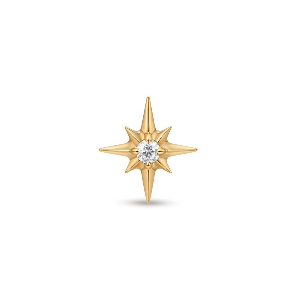 14K Solid Gold Guided Internally Threaded 8 Point Star Cubic Zirconia Top Piercing - SkinKandy | Body Jewellery & Piercing Online Australia