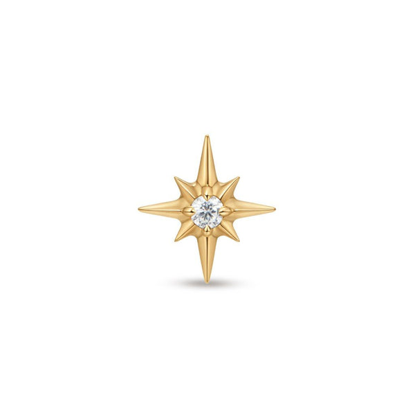 14K Solid Gold Guided Internally Threaded 8 Point Star Cubic Zirconia Top Piercing