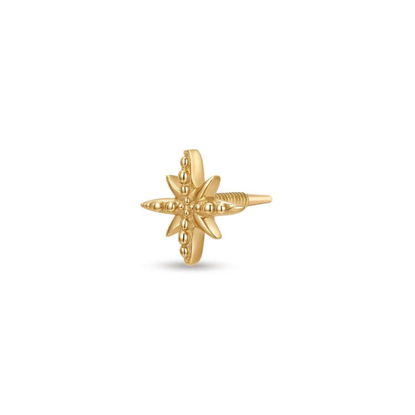 14K Solid Gold Guided Internally Threaded Guiding Star Top Piercing