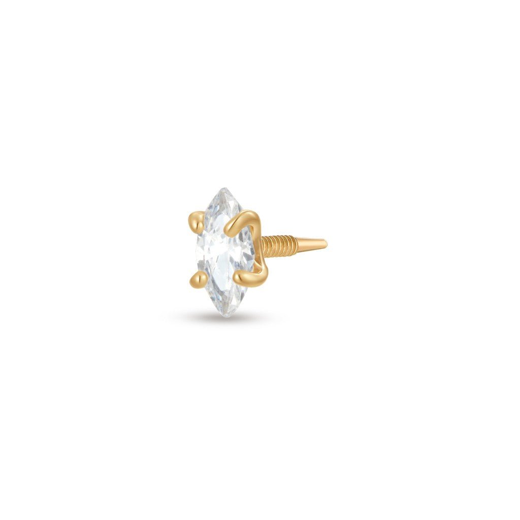 14K Solid Gold Guided Internally Threaded Oval Cubic Zirconia Top Piercing - SkinKandy | Body Jewellery & Piercing Online Australia