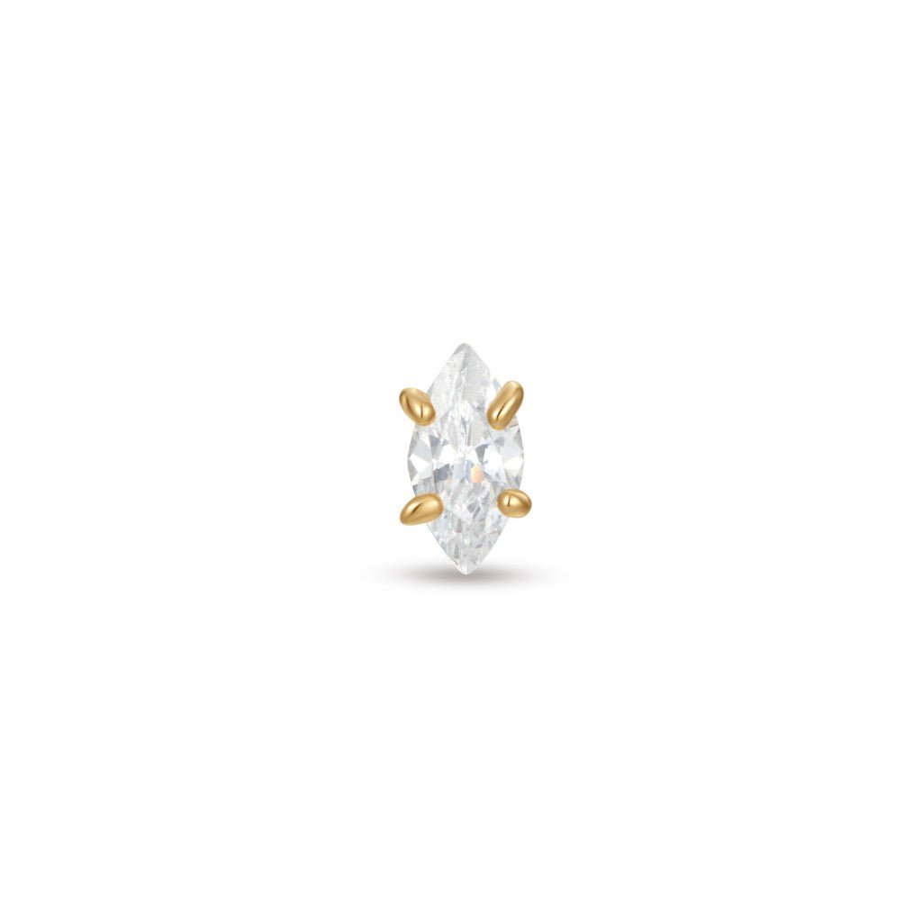 14K Solid Gold Guided Internally Threaded Oval Cubic Zirconia Top Piercing - SkinKandy | Body Jewellery & Piercing Online Australia