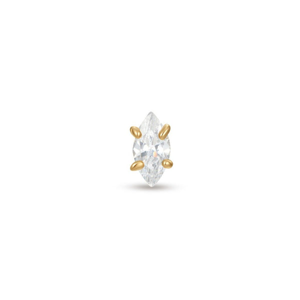 14K Solid Gold Guided Internally Threaded Oval Cubic Zirconia Top Piercing