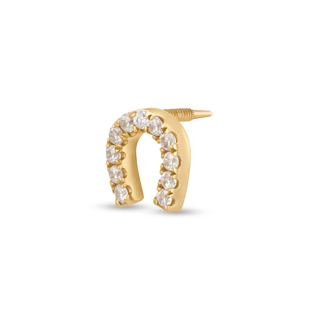 14K Solid Gold Guided Internally Threaded Paved Cubic Zirconia Horseshoe Piercing - SkinKandy | Body Jewellery & Piercing Online Australia