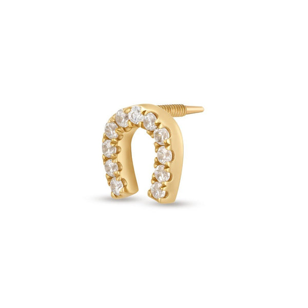 14K Solid Gold Guided Internally Threaded Paved Cubic Zirconia Horseshoe Piercing