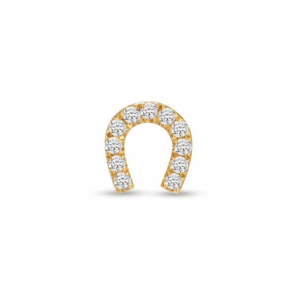 14K Solid Gold Guided Internally Threaded Paved Cubic Zirconia Horseshoe Piercing