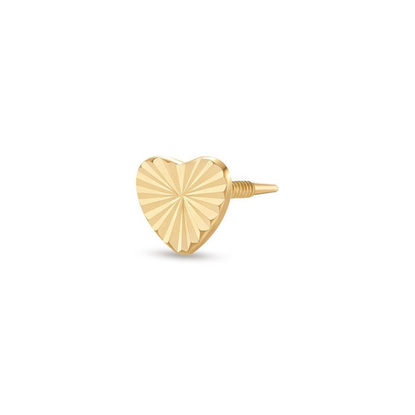 14K Solid Gold Guided Internally Threaded Striped Heart Top Piercing
