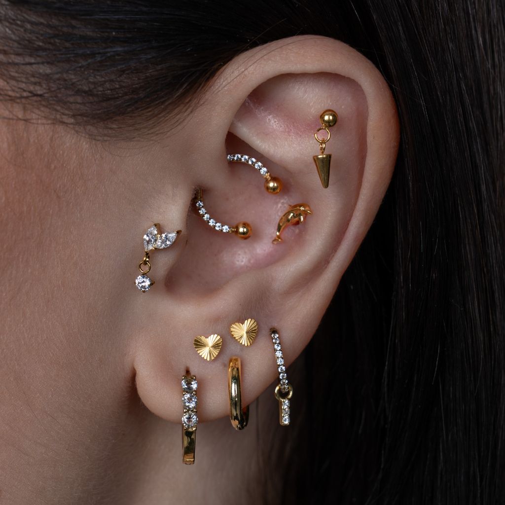 14K Solid Gold Guided Internally Threaded Striped Heart Top - SkinKandy | Body Jewellery & Piercing Online Australia