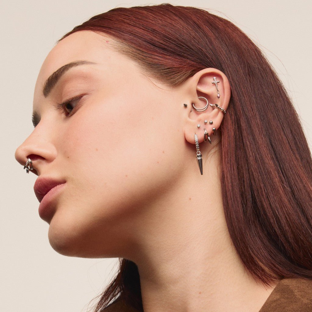 316L Surgical Steel Cubic Zirconia Spike Huggie Hoops - SkinKandy | Body Jewellery & Piercing Online Australia