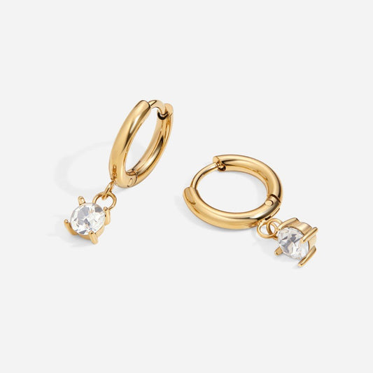 316L Surgical Steel Cubic Zirconia Round Dangle Hoop Earrings - SkinKandy | Body Jewellery & Piercing Online Australia