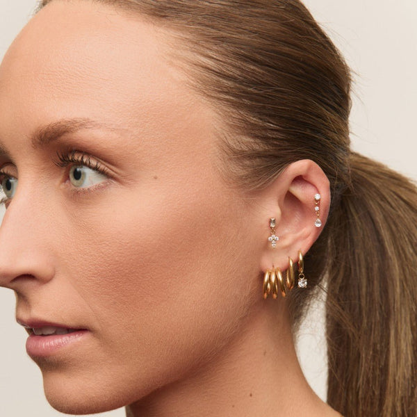 Titanium Internally Threaded Cubic Zirconia Two Round Teardrop Dangle Flatback
