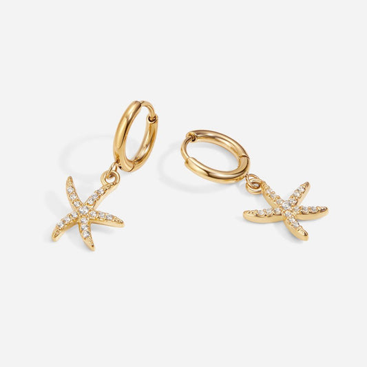 316L Surgical Steel Cubic Zirconia Starfish Hoops - SkinKandy | Body Jewellery & Piercing Online Australia