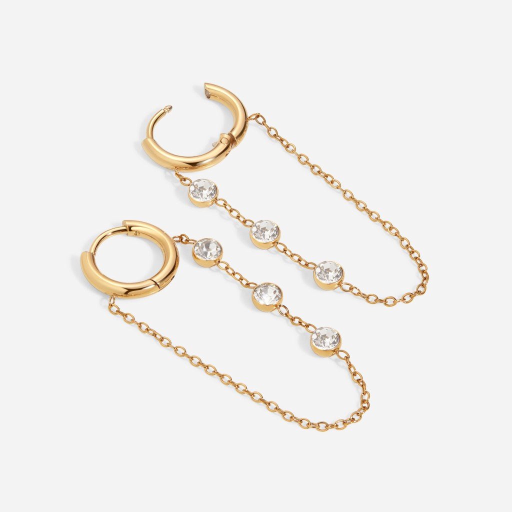 316L Surgical Steel Cubic Zirconia Chain Dangle Hoops - SkinKandy | Body Jewellery & Piercing Online Australia