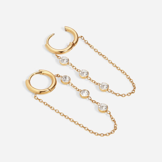 316L Surgical Steel Cubic Zirconia Chain Dangle Hoops - SkinKandy | Body Jewellery & Piercing Online Australia