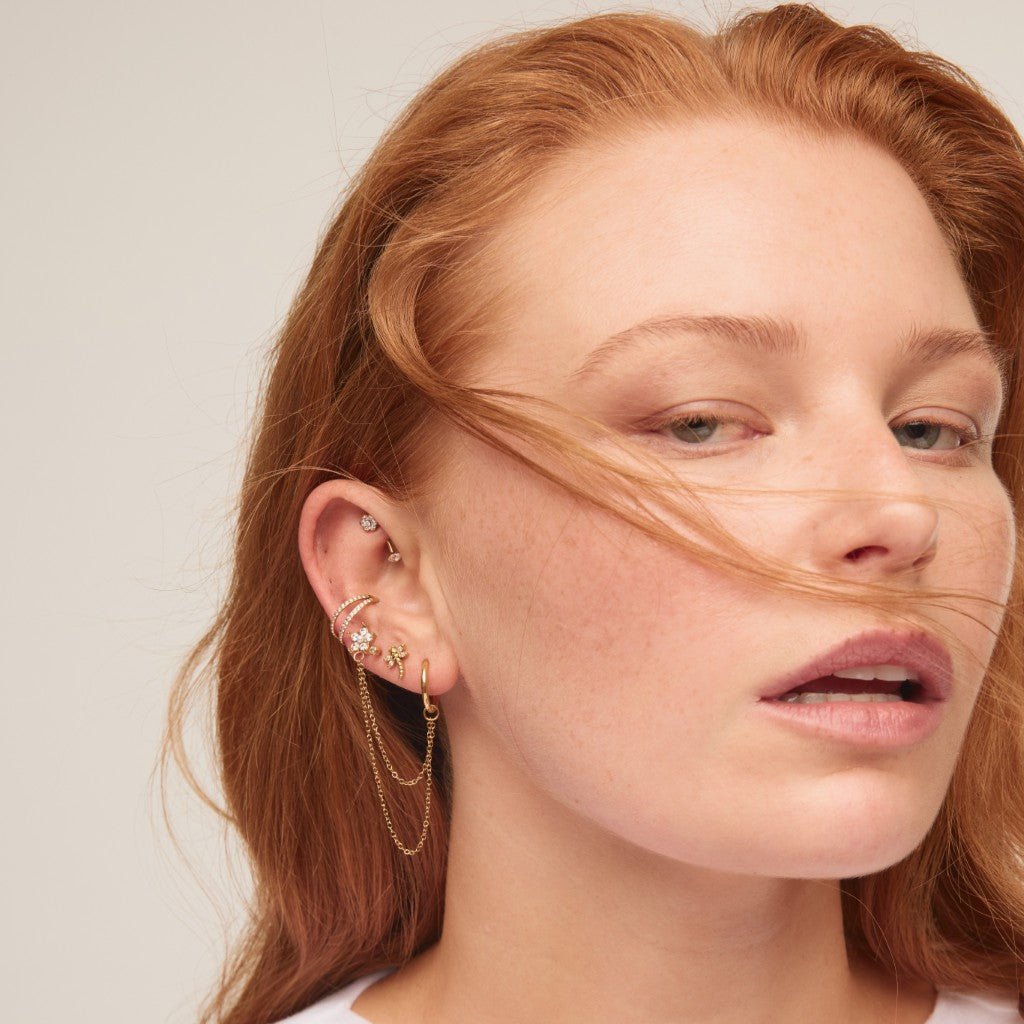 316L Surgical Steel Flower CZ Stud with Chain Earrings - SkinKandy | Body Jewellery & Piercing Online Australia