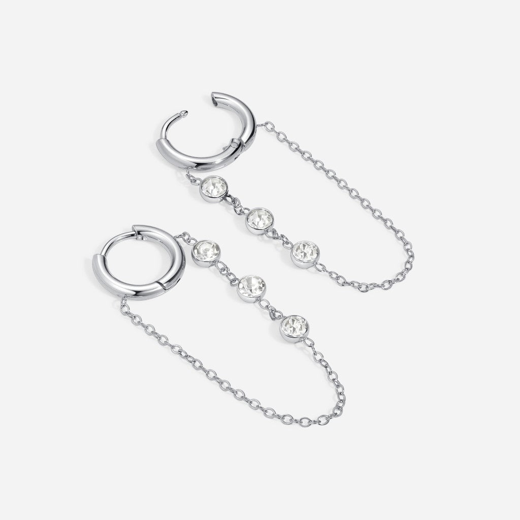316L Surgical Steel Cubic Zirconia Chain Dangle Hoops - SkinKandy | Body Jewellery & Piercing Online Australia