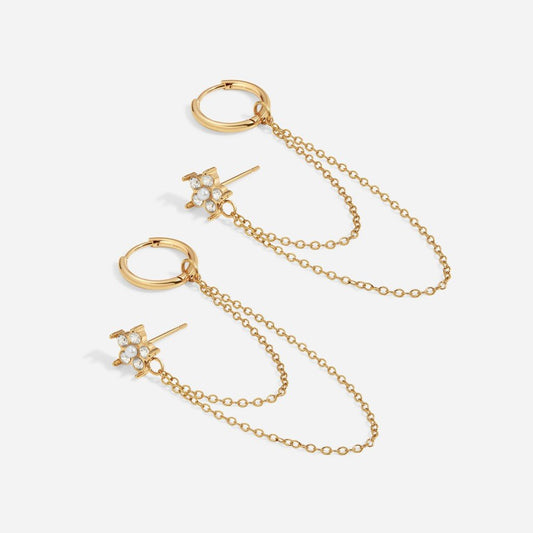 316L Surgical Steel Flower CZ Stud with Chain Earrings - SkinKandy | Body Jewellery & Piercing Online Australia