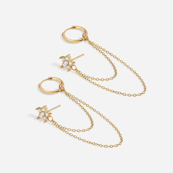 316L Surgical Steel Flower CZ Stud with Chain Earrings