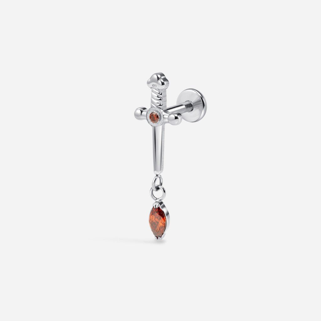 Titanium Internally Threaded Cubic Zirconia Dripping Sword Flatback - SkinKandy | Body Jewellery & Piercing Online Australia