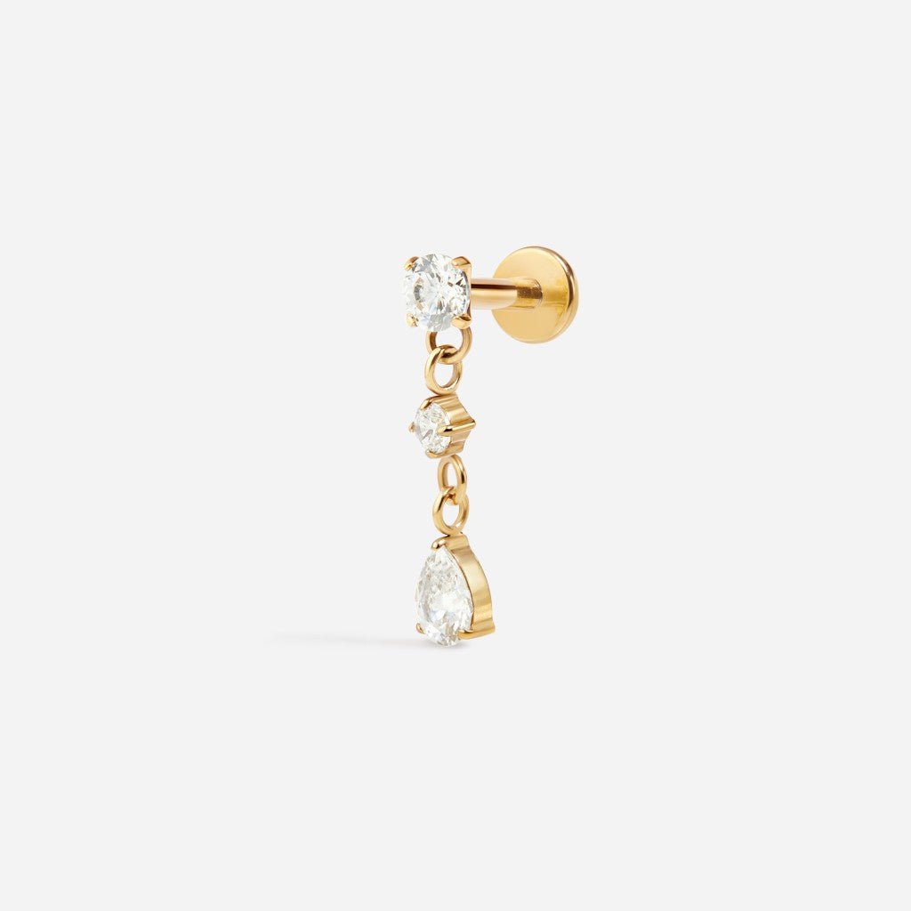 Titanium Internally Threaded Cubic Zirconia Two Round Teardrop Dangle Flatback - SkinKandy | Body Jewellery & Piercing Online Australia