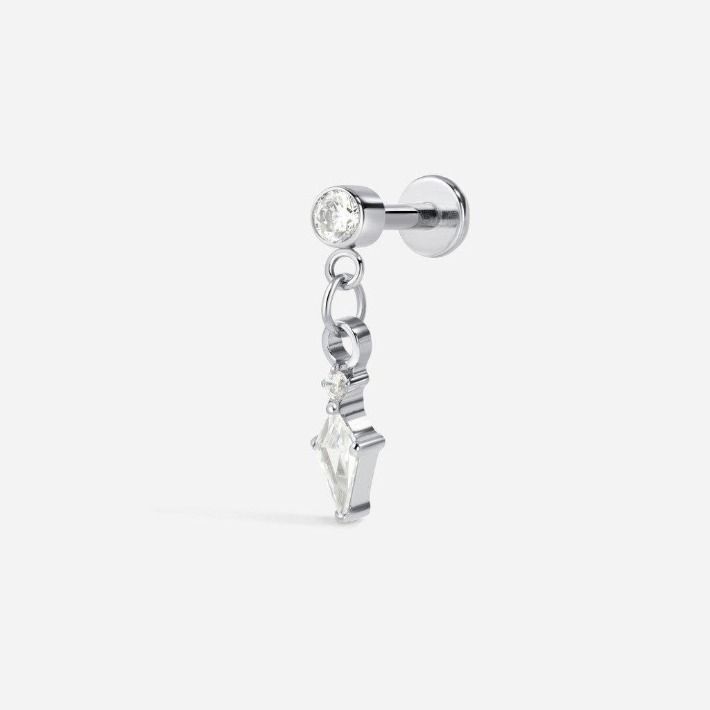 Titanium Internally Threaded Cubic Zirconia Chain Dangle Diamond Flatback - SkinKandy | Body Jewellery & Piercing Online Australia