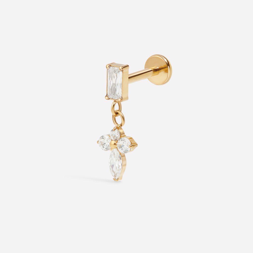 Titanium Internally Threaded Cubic Zirconia Rectangular Marquis Dangle Flatback - SkinKandy | Body Jewellery & Piercing Online Australia