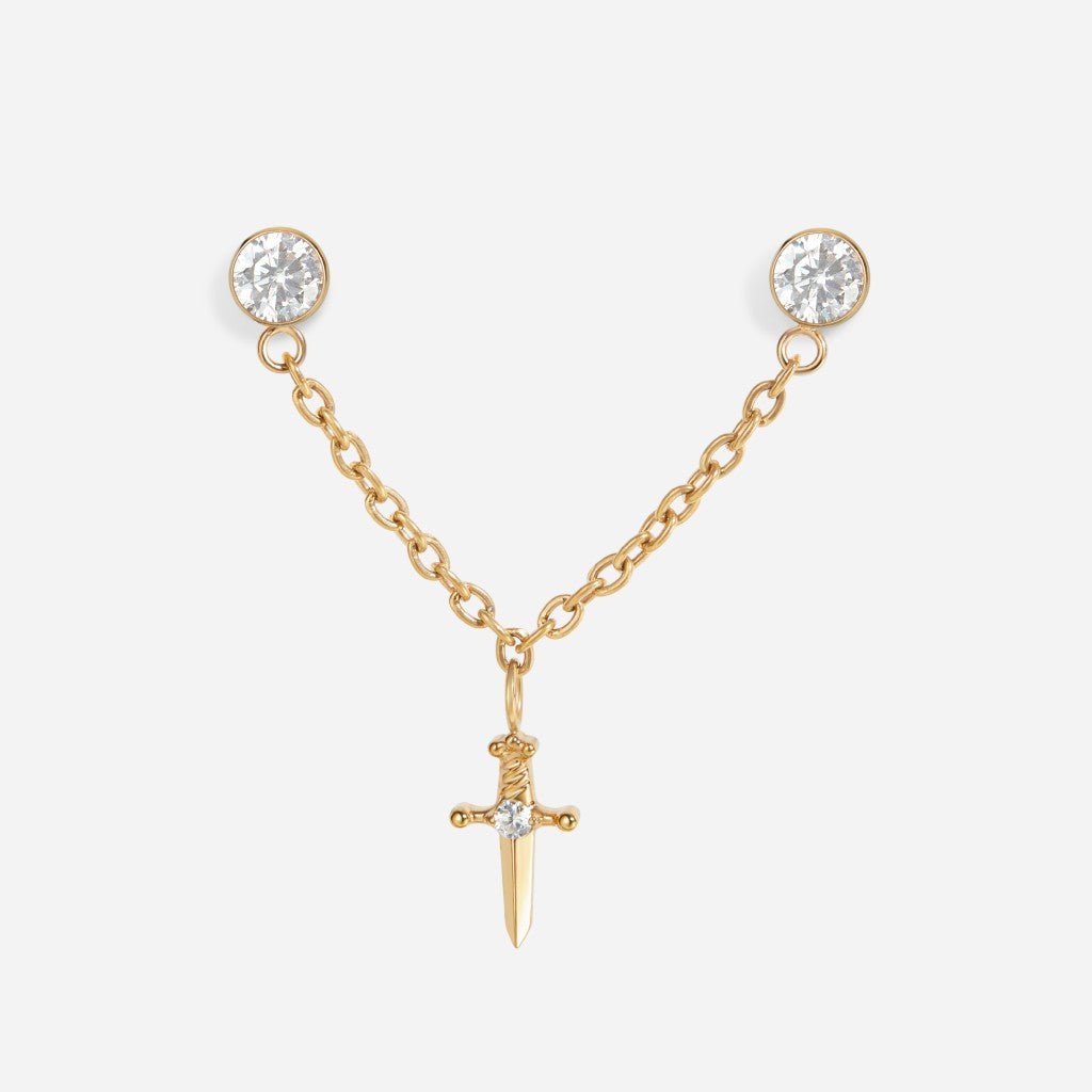 Titanium Internally Threaded Cubic Zirconia Chain Sword Flatback - SkinKandy | Body Jewellery & Piercing Online Australia