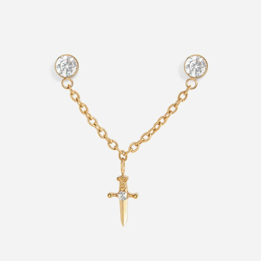 Titanium Internally Threaded Cubic Zirconia Chain Sword Flatback - SkinKandy | Body Jewellery & Piercing Online Australia