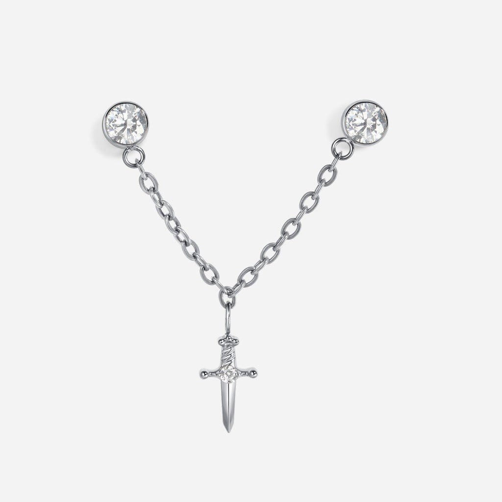Titanium Internally Threaded Cubic Zirconia Chain Sword Flatback - SkinKandy | Body Jewellery & Piercing Online Australia